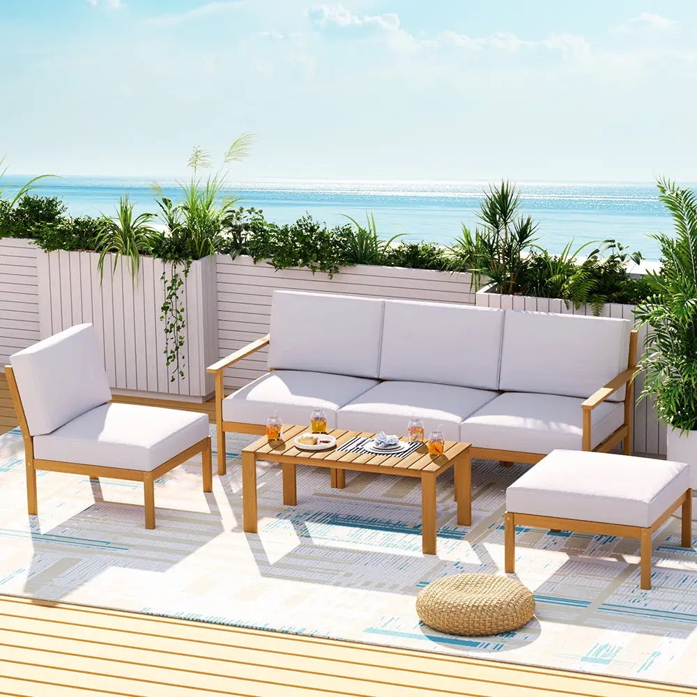 Gardeon 5-Seater Outdoor Sofa Set Wooden Lounge Setting 6PCS - Furniture > Outdoor