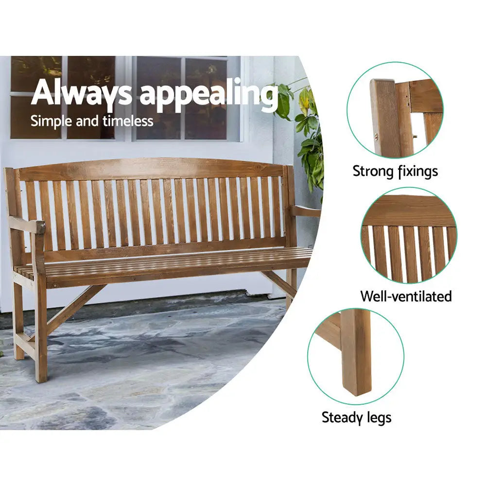 Gardeon 5FT Outdoor Garden Bench Wooden 3 Seat Chair Patio Furniture Natural - Furniture > Outdoor