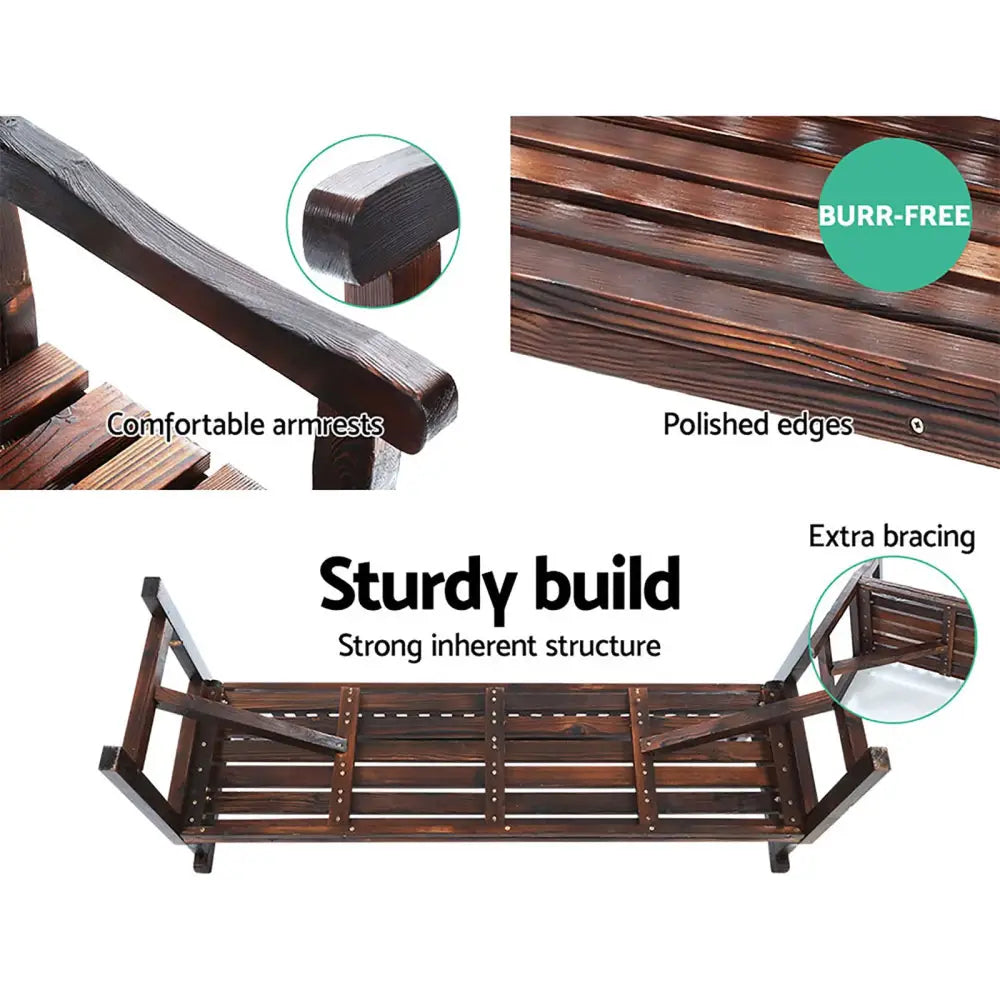 Gardeon 5FT Outdoor Garden Bench Wooden 3 Seat Chair Patio Furniture Charcoal - Furniture > Outdoor