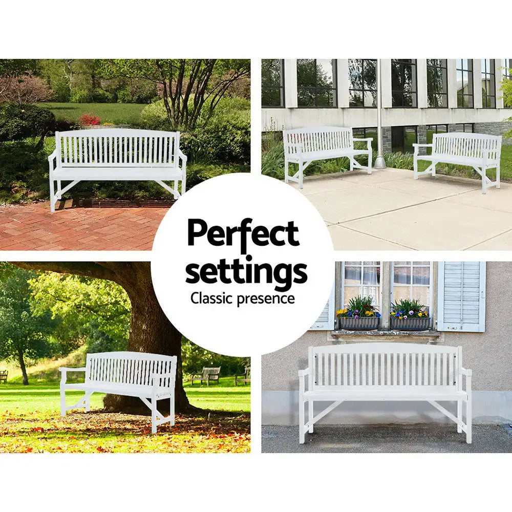 Gardeon 5FT Outdoor Garden Bench Wooden 3 Seat Chair Patio Furniture White - Furniture > Outdoor