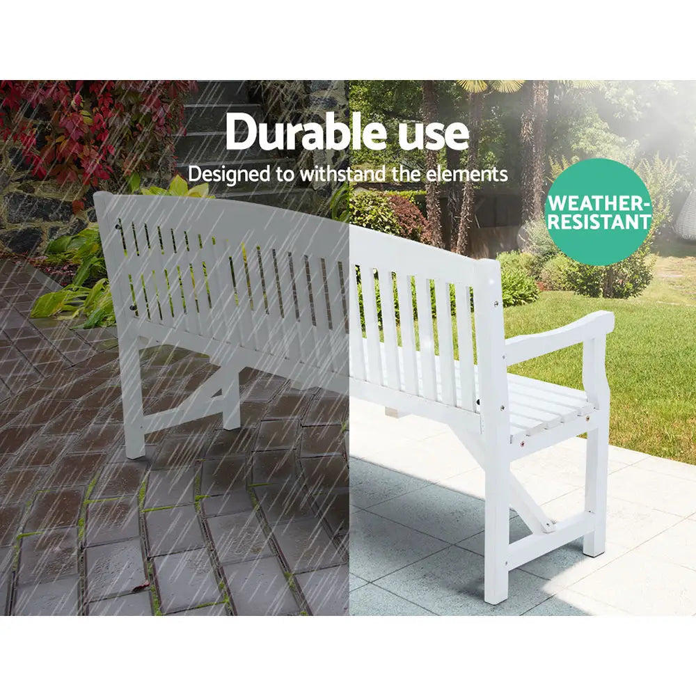 Gardeon 5FT Outdoor Garden Bench Wooden 3 Seat Chair Patio Furniture White - Furniture > Outdoor