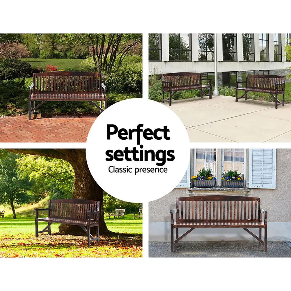 Gardeon 5FT Outdoor Garden Bench Wooden 3 Seat Chair Patio Furniture Charcoal - Furniture > Outdoor