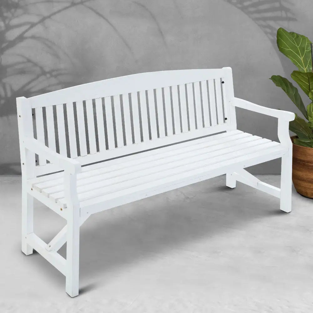 Gardeon 5FT Outdoor Garden Bench Wooden 3 Seat Chair Patio Furniture White - Furniture > Outdoor