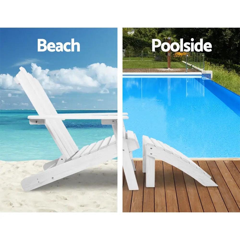 Gardeon 5PC Adirondack Outdoor Table and Chairs Wooden Sun Lounge Patio Furniture White - Furniture > Outdoor