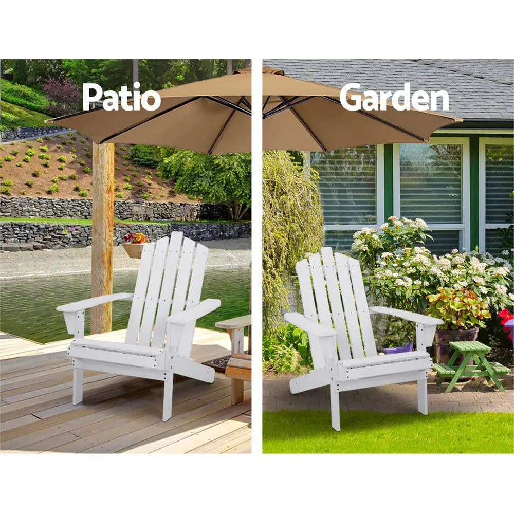 Gardeon 5PC Adirondack Outdoor Table and Chairs Wooden Sun Lounge Patio Furniture White - Furniture > Outdoor