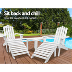 Gardeon 5PC Adirondack Outdoor Table and Chairs Wooden Sun Lounge Patio Furniture White - Furniture > Outdoor