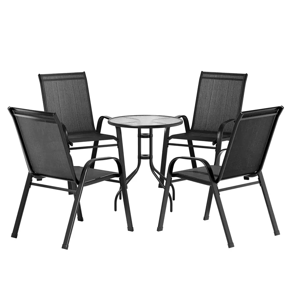 Gardeon 5PC Bistro Set Outdoor Table and Chairs Stackable Outdoor Furniture Black - Furniture > Outdoor