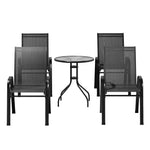 Gardeon 5PC Bistro Set Outdoor Table and Chairs Stackable Outdoor Furniture Black - Furniture > Outdoor