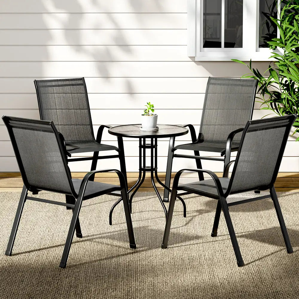 Gardeon 5PC Bistro Set Outdoor Table and Chairs Stackable Outdoor Furniture Black - Furniture > Outdoor