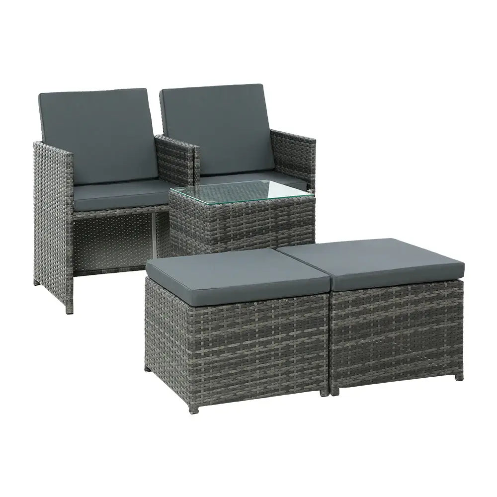 Gardeon 5PC Bistro Set Wicker Table and Chairs Outdoor Furniture Grey - Furniture > Outdoor