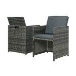 Gardeon 5PC Bistro Set Wicker Table and Chairs Outdoor Furniture Grey - Furniture > Outdoor