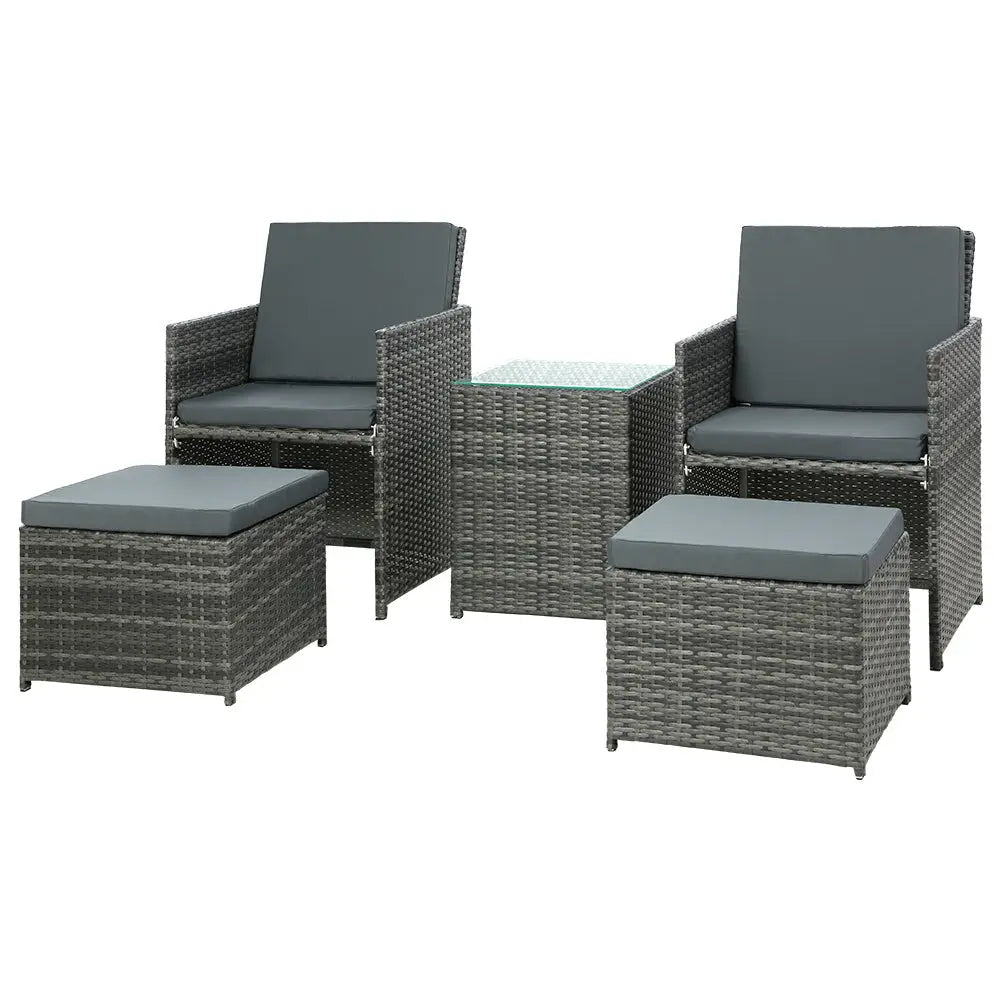 Gardeon 5PC Bistro Set Wicker Table and Chairs Outdoor Furniture Grey - Furniture > Outdoor