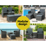 Gardeon 5PC Bistro Set Wicker Table and Chairs Outdoor Furniture Grey - Furniture > Outdoor