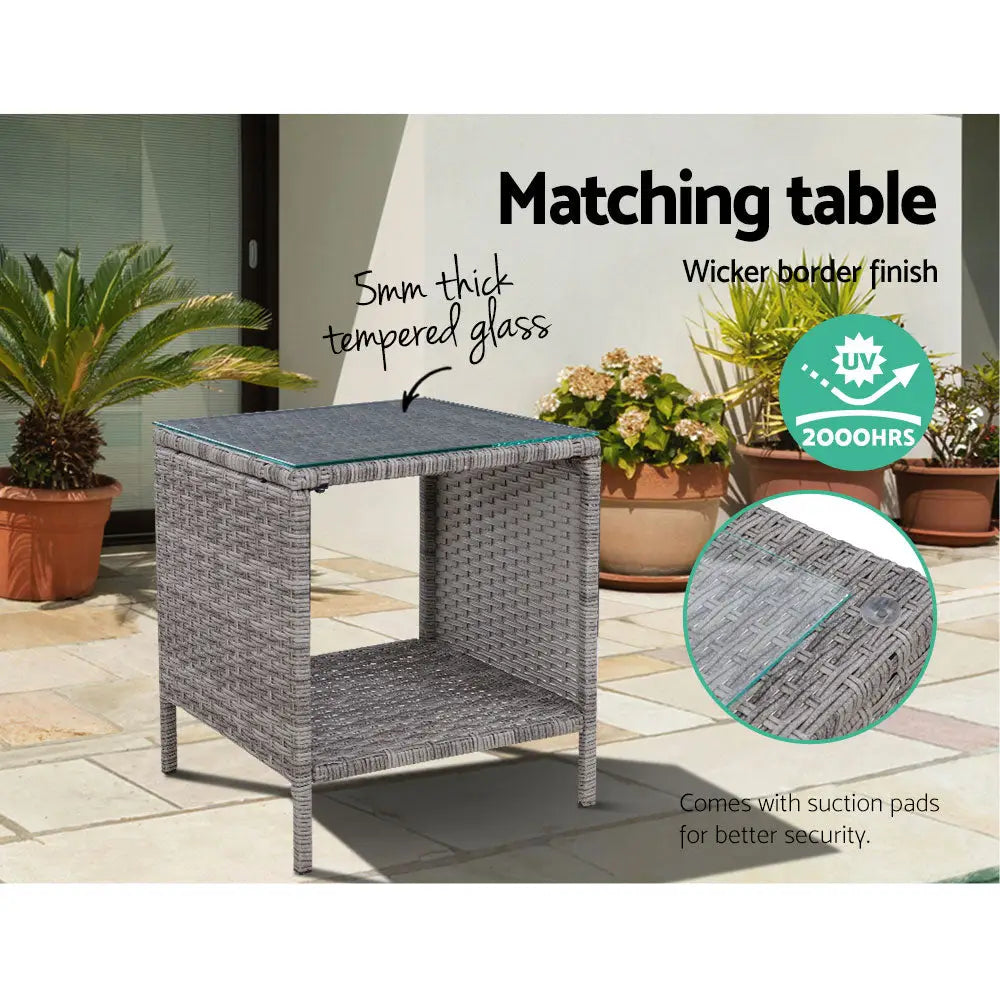 Gardeon 5PC Recliner Chairs Table Sun lounge Wicker Outdoor Furniture Adjustable Grey - Furniture > Outdoor > Outdoor