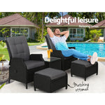Gardeon 5PC Recliner Chairs Table Sun lounge Wicker Outdoor Furniture Adjustable Black - Furniture > Outdoor