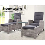 Gardeon 5PC Recliner Chairs Table Sun lounge Wicker Outdoor Furniture Adjustable Grey - Furniture > Outdoor > Outdoor