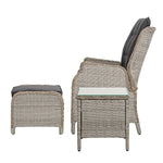 Gardeon 5PC Recliner Chairs Table Sun lounge Wicker Outdoor Furniture Adjustable Grey - Furniture > Outdoor > Outdoor