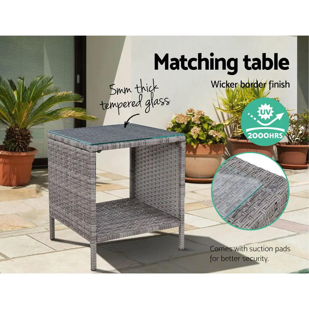 Gardeon 5PC Recliner Chairs Table Sun lounge Wicker Outdoor Furniture Adjustable Grey - Furniture > Outdoor > Outdoor