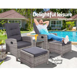 Gardeon 5PC Recliner Chairs Table Sun lounge Wicker Outdoor Furniture Adjustable Grey - Furniture > Outdoor > Outdoor