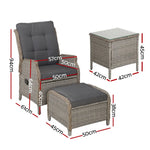 Gardeon 5PC Recliner Chairs Table Sun lounge Wicker Outdoor Furniture Adjustable Grey - Furniture > Outdoor > Outdoor