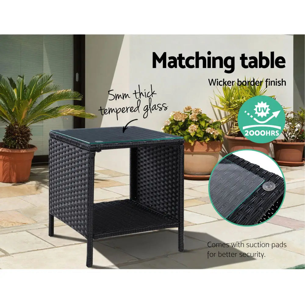 Gardeon 5PC Recliner Chairs Table Sun lounge Wicker Outdoor Furniture Adjustable Black - Furniture > Outdoor