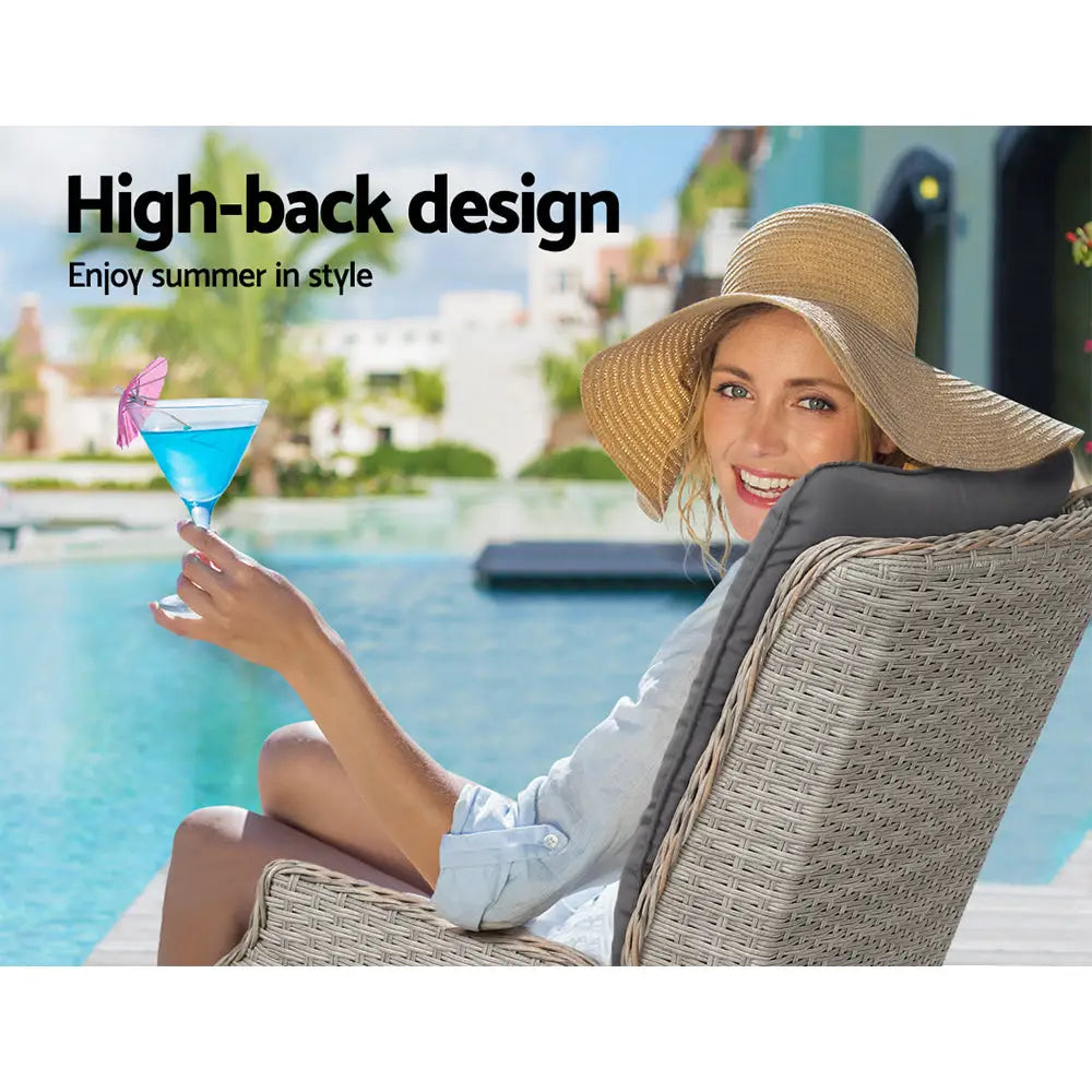 Gardeon 5PC Recliner Chairs Table Sun lounge Wicker Outdoor Furniture Adjustable Grey - Furniture > Outdoor > Outdoor