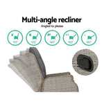 Gardeon 5PC Recliner Chairs Table Sun lounge Wicker Outdoor Furniture Adjustable Grey - Furniture > Outdoor > Outdoor