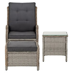 Gardeon 5PC Recliner Chairs Table Sun lounge Wicker Outdoor Furniture Adjustable Grey - Furniture > Outdoor > Outdoor