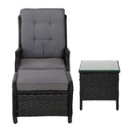 Gardeon 5PC Recliner Chairs Table Sun lounge Wicker Outdoor Furniture Adjustable Black - Furniture > Outdoor