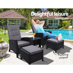 Gardeon 5PC Recliner Chairs Table Sun lounge Wicker Outdoor Furniture Adjustable Black - Furniture > Outdoor