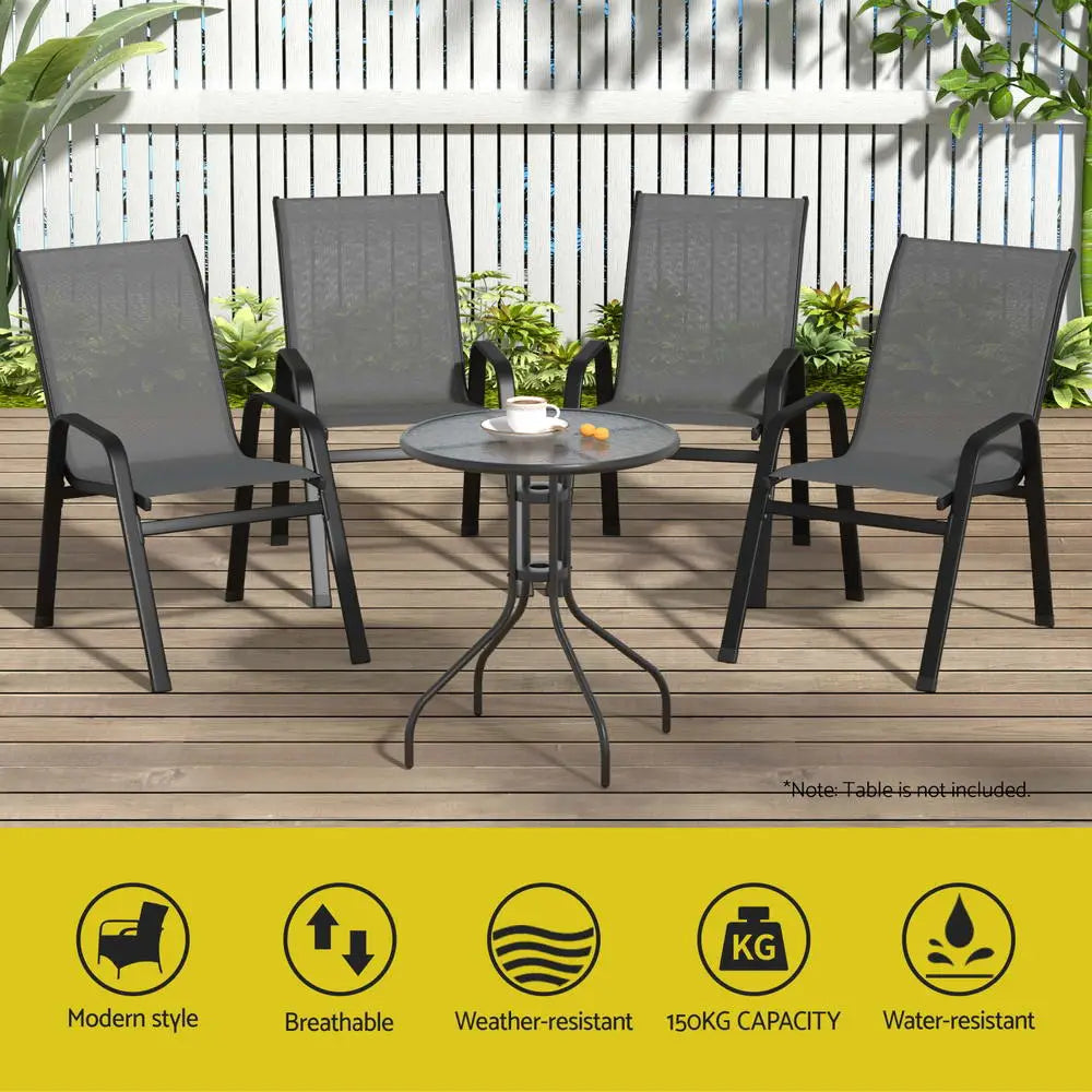 Gardeon 6PC Outdoor Dining Chairs Stackable Lounge Chair Patio Furniture Grey - Furniture > Outdoor > Outdoor Chairs