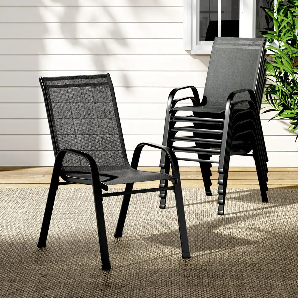 Gardeon 6PC Outdoor Dining Chairs Stackable Lounge Chair Patio Furniture Black - Furniture > Outdoor
