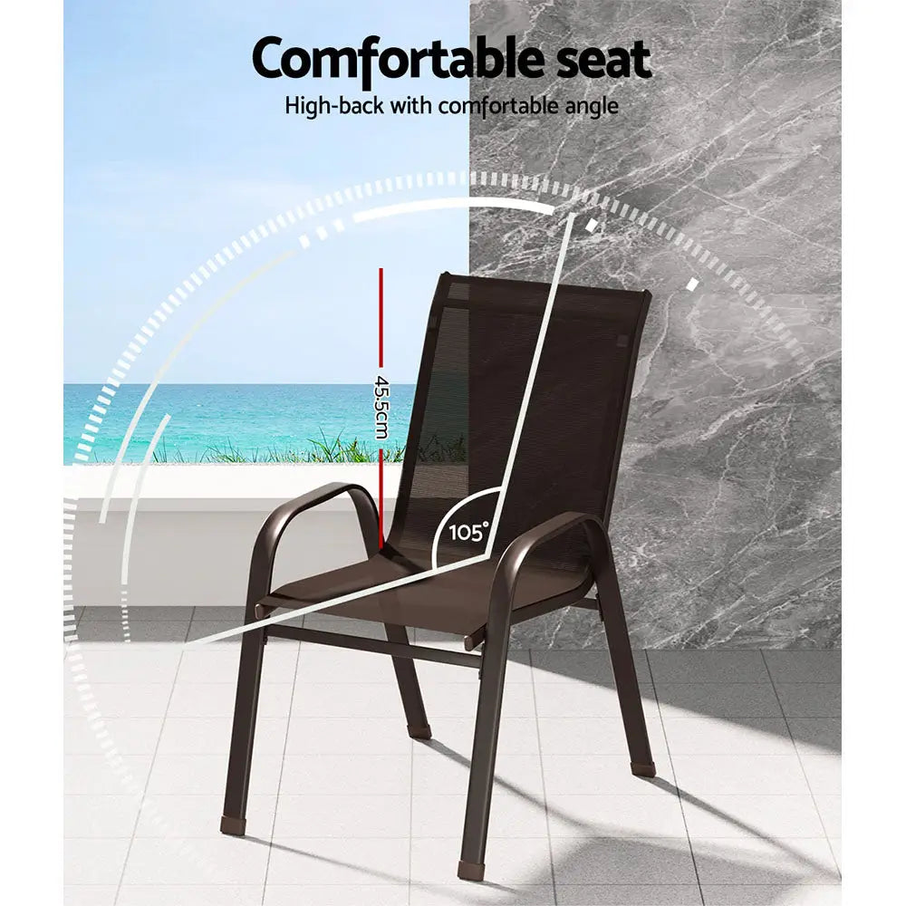 Gardeon 6PC Outdoor Dining Chairs Stackable Lounge Chair Patio Furniture Brown - Furniture > Outdoor