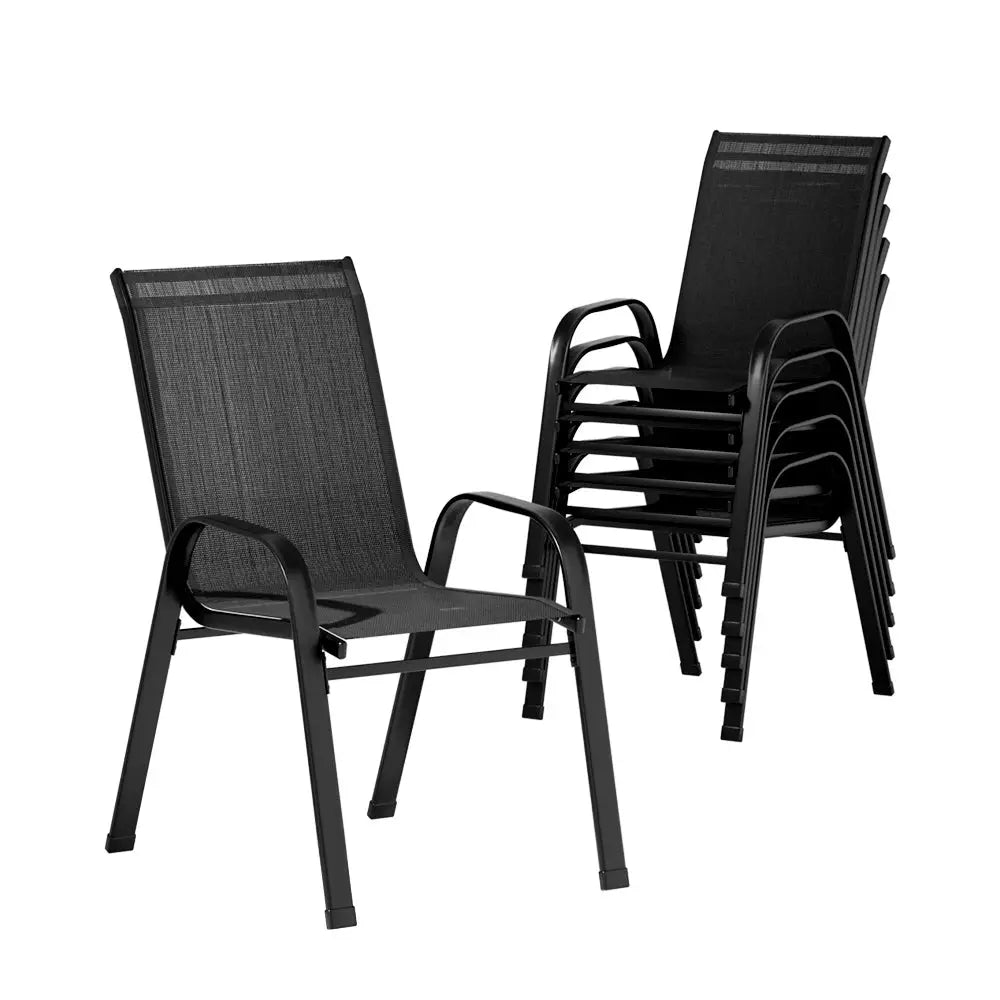 Gardeon 6PC Outdoor Dining Chairs Stackable Lounge Chair Patio Furniture Black - Furniture > Outdoor