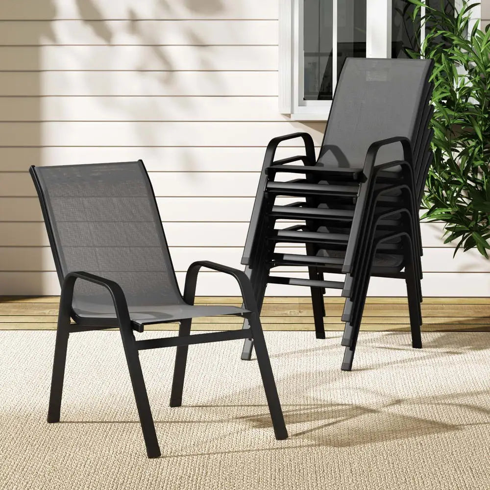 Gardeon 6PC Outdoor Dining Chairs Stackable Lounge Chair Patio Furniture Grey - Furniture > Outdoor > Outdoor Chairs