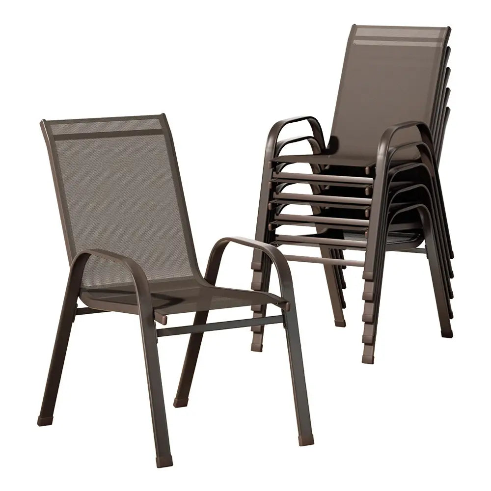 Gardeon 6PC Outdoor Dining Chairs Stackable Lounge Chair Patio Furniture Brown - Furniture > Outdoor
