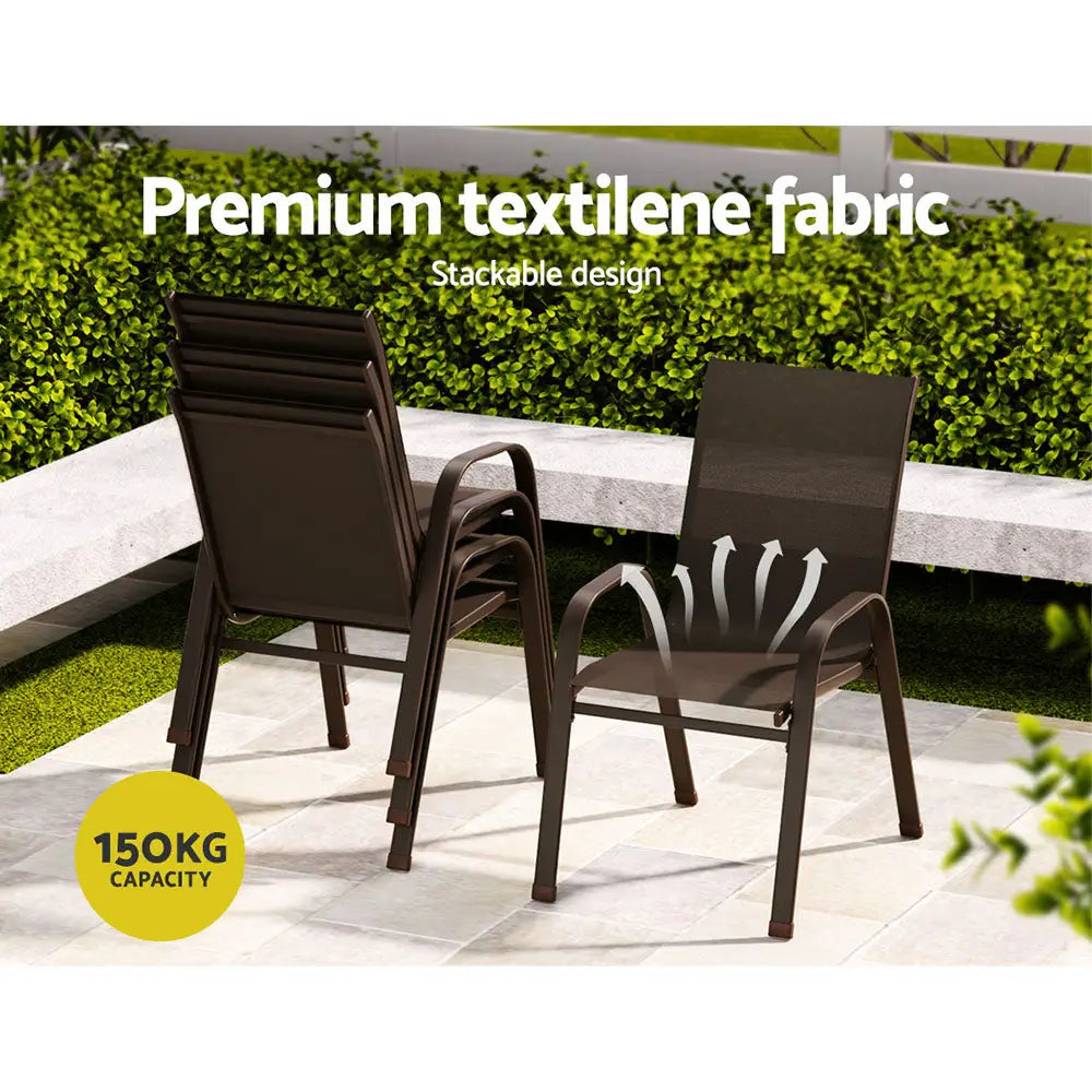 Gardeon 6PC Outdoor Dining Chairs Stackable Lounge Chair Patio Furniture Brown - Furniture > Outdoor