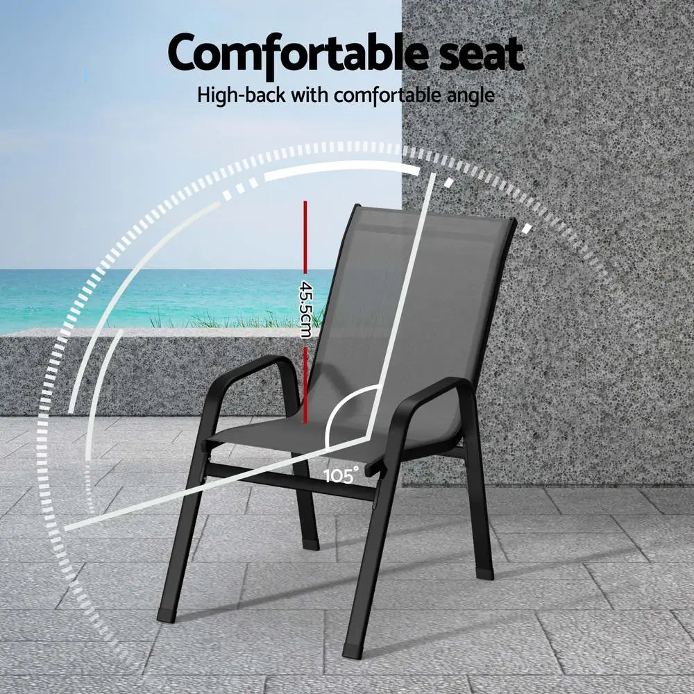 Gardeon 6PC Outdoor Dining Chairs Stackable Lounge Chair Patio Furniture Grey - Furniture > Outdoor > Outdoor Chairs