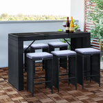 Gardeon 7-Piece Outdoor Bar Set Dining Table Stools Wicker Patio Setting - Furniture > Outdoor
