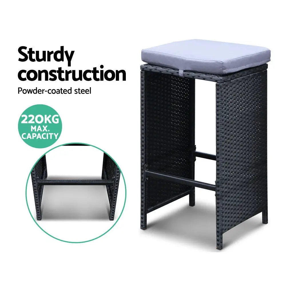 Gardeon 7-Piece Outdoor Bar Set Dining Table Stools Wicker Patio Setting - Furniture > Outdoor