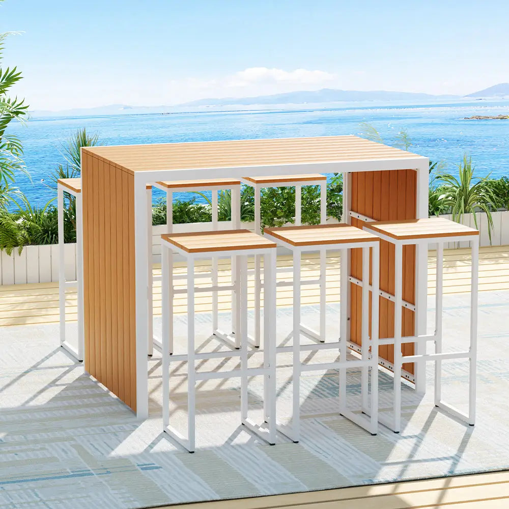 Gardeon 7-Piece Outdoor Bar Set Table Chairs Patio Bistro Set 6 Seater - Furniture > Outdoor