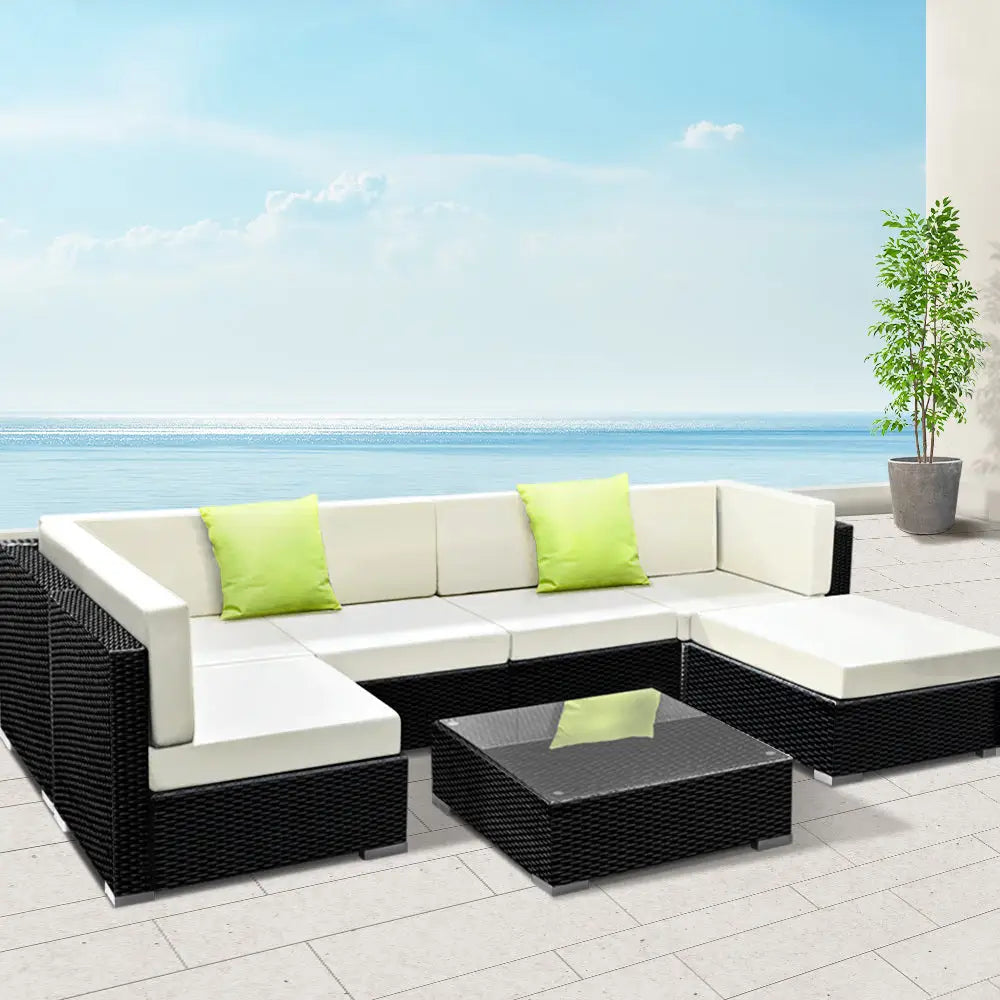 Gardeon 7-Piece Outdoor Sofa Set Wicker Couch Lounge Setting 6 Seater - Furniture > Outdoor