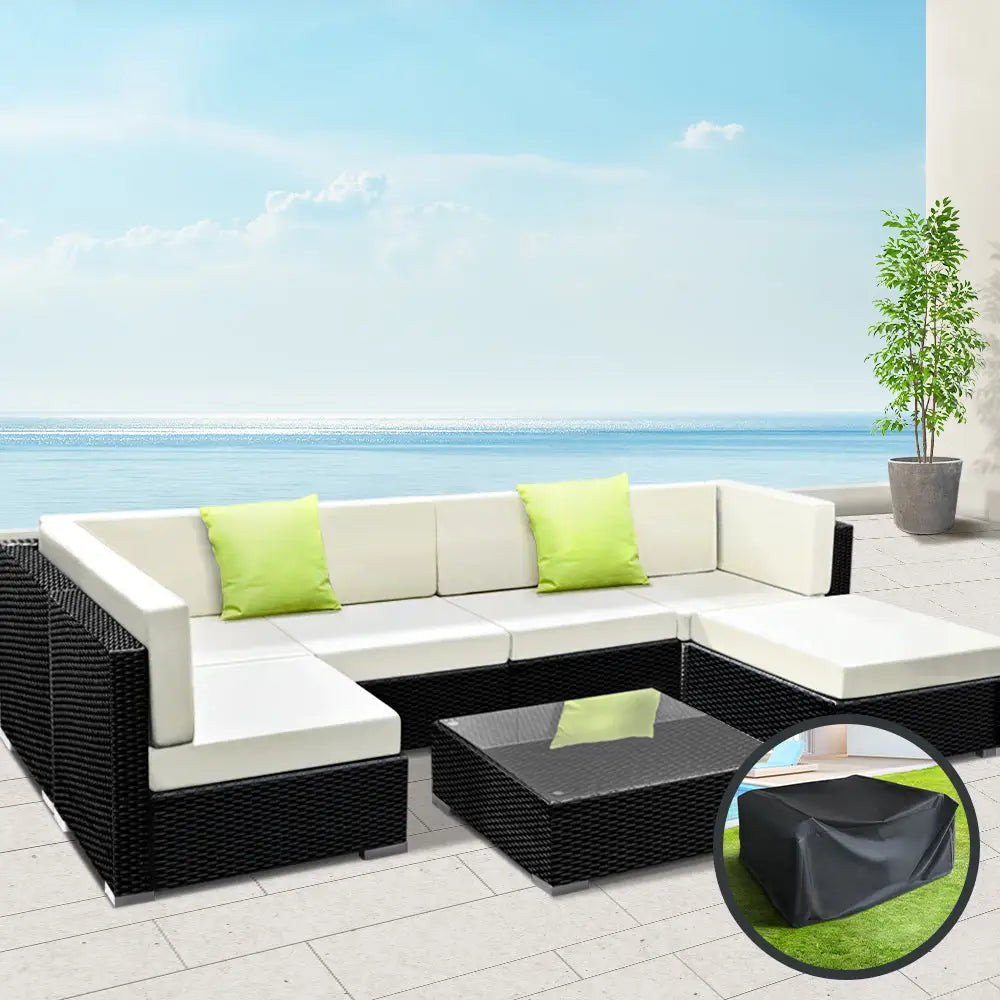 Gardeon 7-Piece Outdoor Sofa Set Wicker Couch Lounge Setting Cover - Furniture > Outdoor