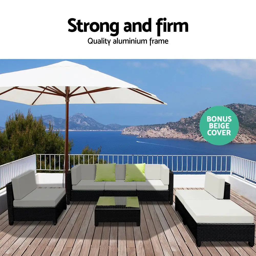 Gardeon 7-Piece Outdoor Sofa Set Wicker Couch Lounge Setting Seat Cover - Furniture > Outdoor