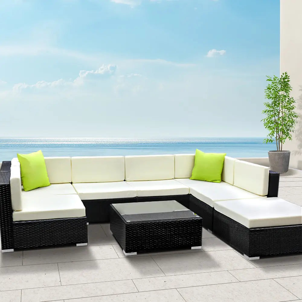 Gardeon 8-Piece Outdoor Sofa Set Wicker Couch Lounge Setting 7 Seater - Furniture > Outdoor