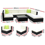 Gardeon 8-Piece Outdoor Sofa Set Wicker Couch Lounge Setting 7 Seater - Furniture > Outdoor