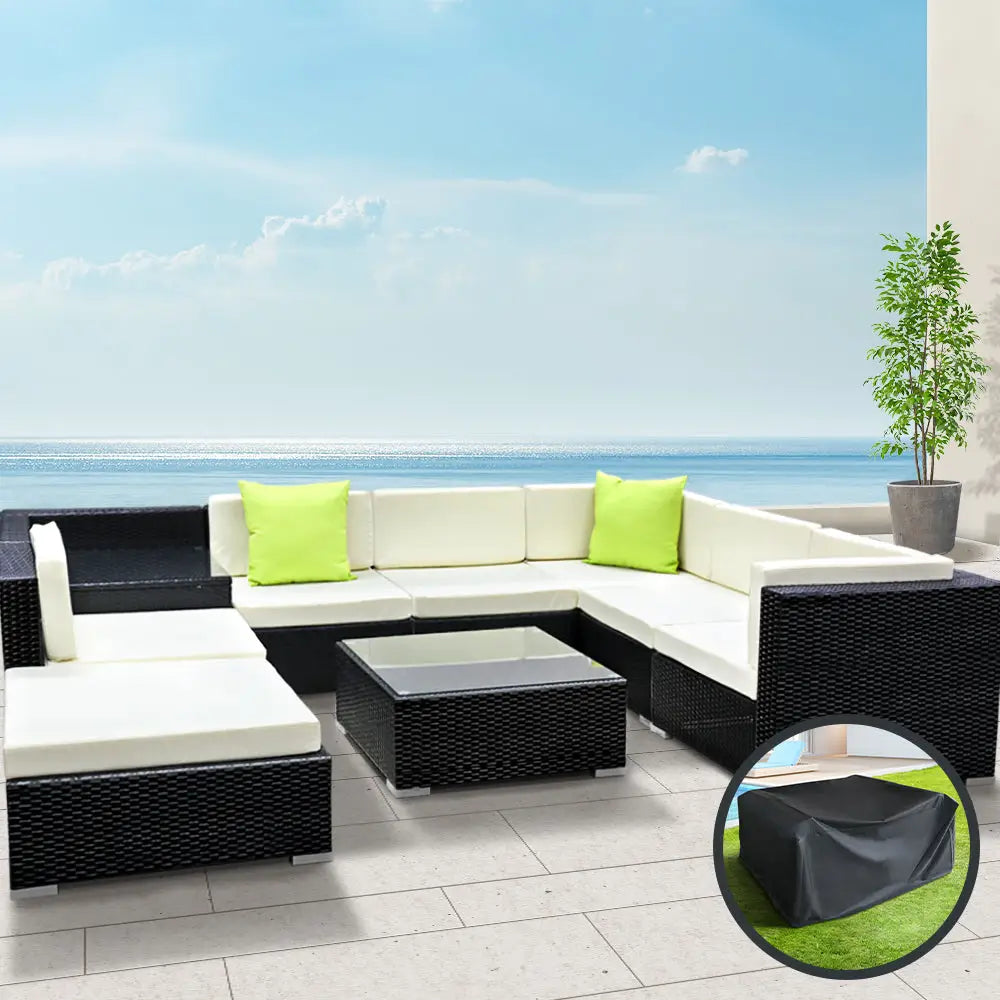 Gardeon 9-Piece Outdoor Sofa Set Wicker Couch Lounge Setting Cover - Furniture > Outdoor
