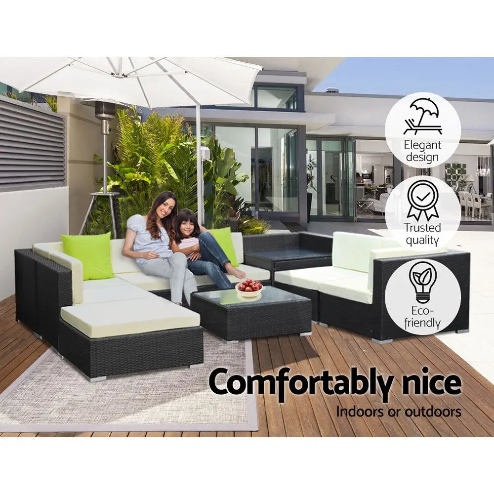 Gardeon 9-Piece Outdoor Sofa Set Wicker Couch Lounge Setting Cover - Furniture > Outdoor