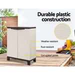 Gardeon 92cm Outdoor Storage Cabinet Box Lockable Cupboard Sheds Adjustable Rattan Beige - Home & Garden > Storage