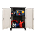 Gardeon 92cm Outdoor Storage Cabinet Box Lockable Cupboard Sheds Adjustable Rattan Beige - Home & Garden > Storage